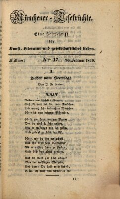 Münchener Lesefrüchte Mittwoch 26. Februar 1840