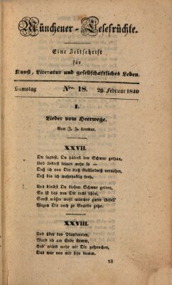 Münchener Lesefrüchte Samstag 29. Februar 1840