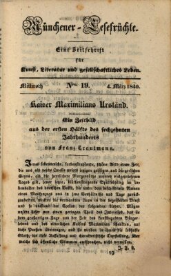 Münchener Lesefrüchte Mittwoch 4. März 1840