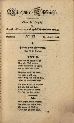 Münchener Lesefrüchte Samstag 14. März 1840