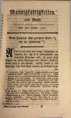 Mannigfaltigkeiten (Neueste Mannigfaltigkeiten) Samstag 5. Oktober 1771