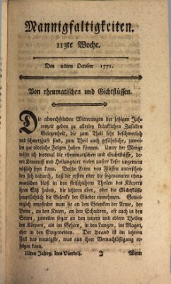 Mannigfaltigkeiten (Neueste Mannigfaltigkeiten) Samstag 26. Oktober 1771