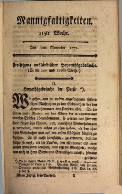 Mannigfaltigkeiten (Neueste Mannigfaltigkeiten) Samstag 9. November 1771