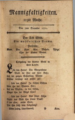 Mannigfaltigkeiten (Neueste Mannigfaltigkeiten) Samstag 7. Dezember 1771