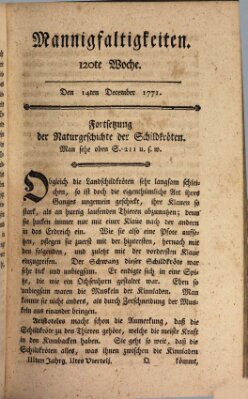 Mannigfaltigkeiten (Neueste Mannigfaltigkeiten) Samstag 14. Dezember 1771