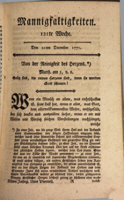 Mannigfaltigkeiten (Neueste Mannigfaltigkeiten) Samstag 21. Dezember 1771