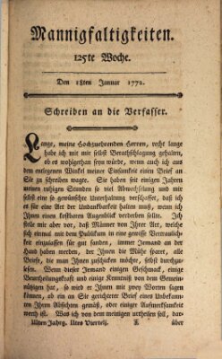 Mannigfaltigkeiten (Neueste Mannigfaltigkeiten) Samstag 18. Januar 1772