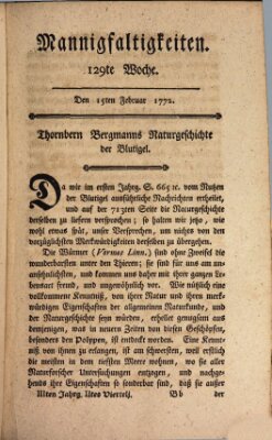 Mannigfaltigkeiten (Neueste Mannigfaltigkeiten) Samstag 15. Februar 1772