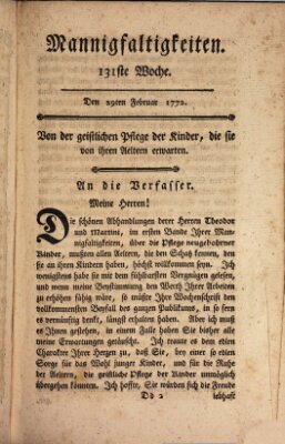 Mannigfaltigkeiten (Neueste Mannigfaltigkeiten) Samstag 29. Februar 1772