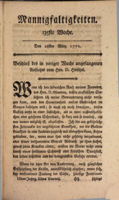 Mannigfaltigkeiten (Neueste Mannigfaltigkeiten) Samstag 28. März 1772