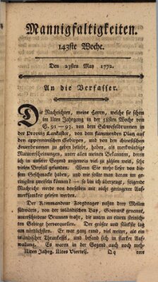 Mannigfaltigkeiten (Neueste Mannigfaltigkeiten) Samstag 23. Mai 1772