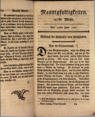 Mannigfaltigkeiten (Neueste Mannigfaltigkeiten) Samstag 20. Juni 1772