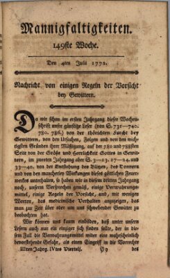 Mannigfaltigkeiten (Neueste Mannigfaltigkeiten) Samstag 4. Juli 1772