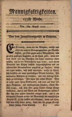 Mannigfaltigkeiten (Neueste Mannigfaltigkeiten) Samstag 1. August 1772