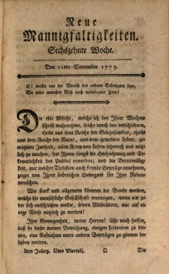 Neue Mannigfaltigkeiten (Neueste Mannigfaltigkeiten) Samstag 11. September 1773