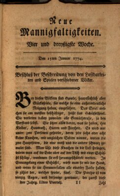 Neue Mannigfaltigkeiten (Neueste Mannigfaltigkeiten) Samstag 15. Januar 1774