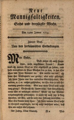 Neue Mannigfaltigkeiten (Neueste Mannigfaltigkeiten) Samstag 29. Januar 1774