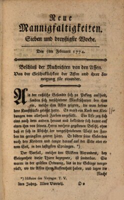 Neue Mannigfaltigkeiten (Neueste Mannigfaltigkeiten) Samstag 5. Februar 1774