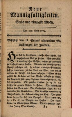 Neue Mannigfaltigkeiten (Neueste Mannigfaltigkeiten) Samstag 9. April 1774