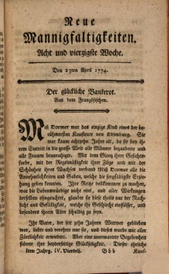 Neue Mannigfaltigkeiten (Neueste Mannigfaltigkeiten) Samstag 23. April 1774