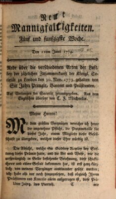 Neue Mannigfaltigkeiten (Neueste Mannigfaltigkeiten) Samstag 11. Juni 1774