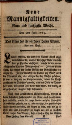 Neue Mannigfaltigkeiten (Neueste Mannigfaltigkeiten) Samstag 9. Juli 1774