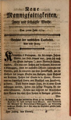 Neue Mannigfaltigkeiten (Neueste Mannigfaltigkeiten) Samstag 30. Juli 1774