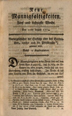 Neue Mannigfaltigkeiten (Neueste Mannigfaltigkeiten) Samstag 20. August 1774