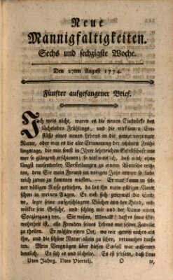 Neue Mannigfaltigkeiten (Neueste Mannigfaltigkeiten) Samstag 27. August 1774