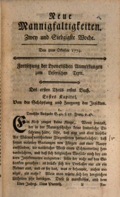 Neue Mannigfaltigkeiten (Neueste Mannigfaltigkeiten) Samstag 8. Oktober 1774