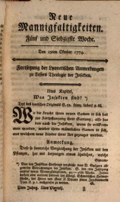 Neue Mannigfaltigkeiten (Neueste Mannigfaltigkeiten) Samstag 29. Oktober 1774