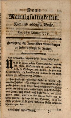 Neue Mannigfaltigkeiten (Neueste Mannigfaltigkeiten) Samstag 31. Dezember 1774