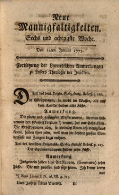 Neue Mannigfaltigkeiten (Neueste Mannigfaltigkeiten) Samstag 14. Januar 1775