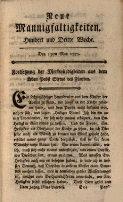 Neue Mannigfaltigkeiten (Neueste Mannigfaltigkeiten) Samstag 13. Mai 1775