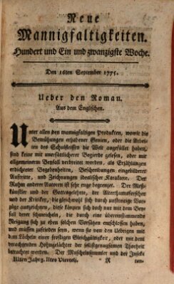 Neue Mannigfaltigkeiten (Neueste Mannigfaltigkeiten) Samstag 16. September 1775