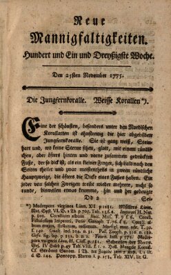 Neue Mannigfaltigkeiten (Neueste Mannigfaltigkeiten) Samstag 25. November 1775