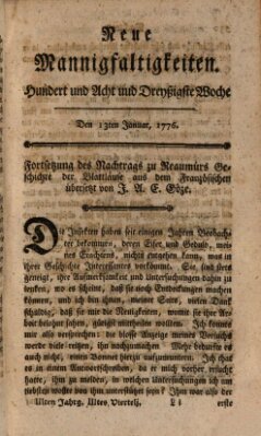 Neue Mannigfaltigkeiten (Neueste Mannigfaltigkeiten) Samstag 13. Januar 1776