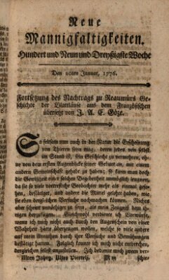 Neue Mannigfaltigkeiten (Neueste Mannigfaltigkeiten) Samstag 20. Januar 1776