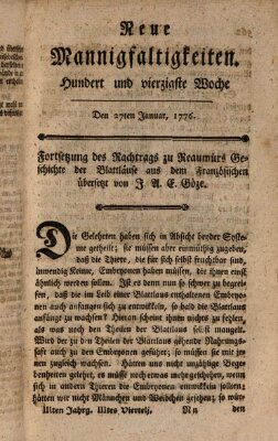 Neue Mannigfaltigkeiten (Neueste Mannigfaltigkeiten) Samstag 27. Januar 1776