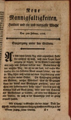 Neue Mannigfaltigkeiten (Neueste Mannigfaltigkeiten) Samstag 3. Februar 1776