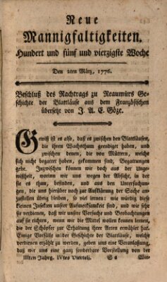 Neue Mannigfaltigkeiten (Neueste Mannigfaltigkeiten) Samstag 2. März 1776