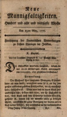 Neue Mannigfaltigkeiten (Neueste Mannigfaltigkeiten) Samstag 23. März 1776