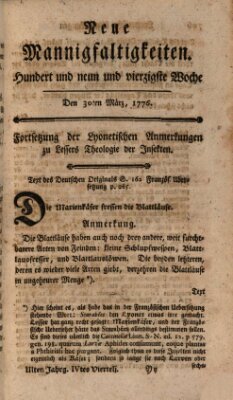 Neue Mannigfaltigkeiten (Neueste Mannigfaltigkeiten) Samstag 30. März 1776