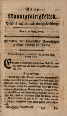 Neue Mannigfaltigkeiten (Neueste Mannigfaltigkeiten) Samstag 13. April 1776