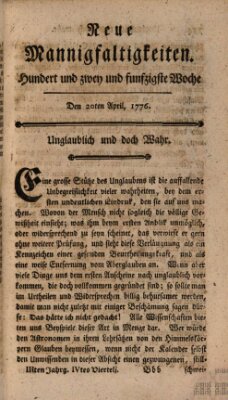 Neue Mannigfaltigkeiten (Neueste Mannigfaltigkeiten) Samstag 20. April 1776