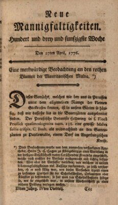 Neue Mannigfaltigkeiten (Neueste Mannigfaltigkeiten) Samstag 27. April 1776