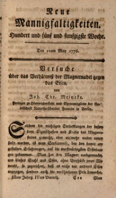 Neue Mannigfaltigkeiten (Neueste Mannigfaltigkeiten) Freitag 10. Mai 1776