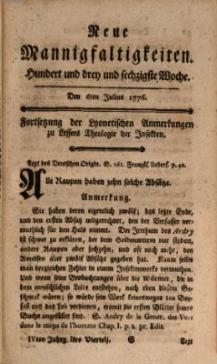 Neue Mannigfaltigkeiten (Neueste Mannigfaltigkeiten) Samstag 6. Juli 1776