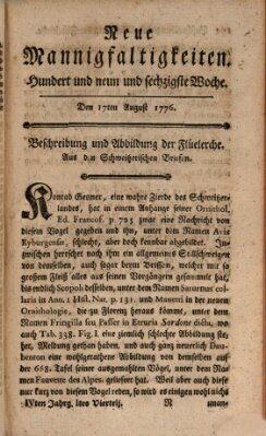 Neue Mannigfaltigkeiten (Neueste Mannigfaltigkeiten) Samstag 17. August 1776