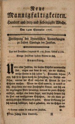 Neue Mannigfaltigkeiten (Neueste Mannigfaltigkeiten) Samstag 14. September 1776